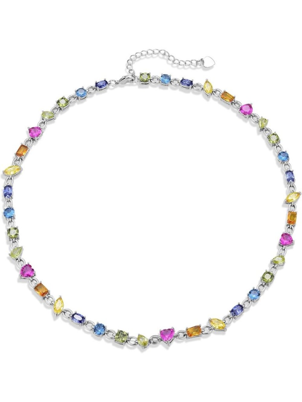 Colorful 14K Gold Plated Rainbow CZ Tennis Necklace - 16"+2" Extender Choker